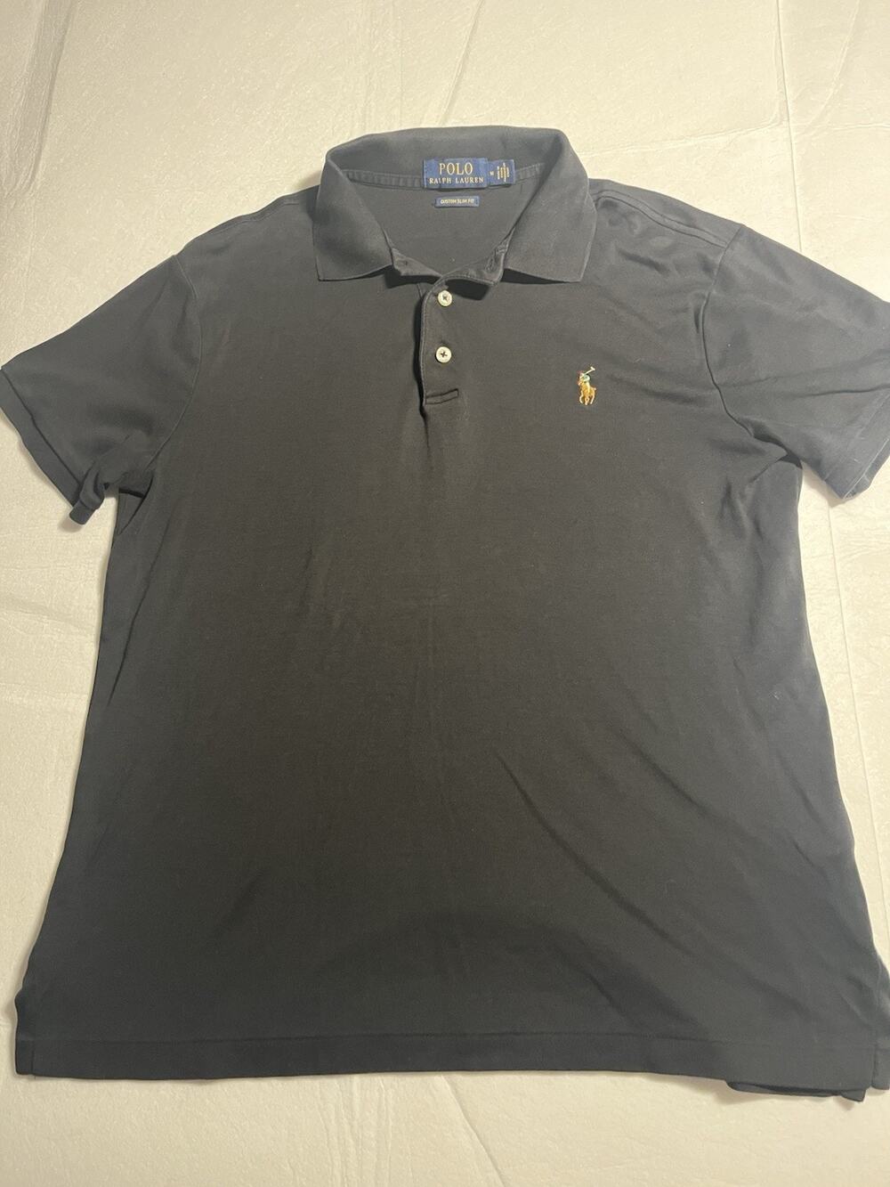 Polo Ralph Lauren Men’s M Custom Slim Fit Black Multicolor Pony Polo Shirt